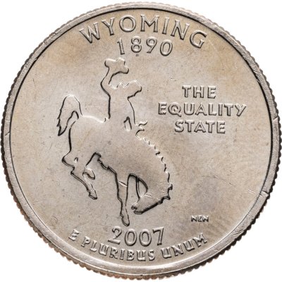 купить США 25 центов (квотер, 1/4 доллара, quarter dollar) 2007 Квотер штата Вайоминг, СЛУЧАЙНЫЙ знак монетного двора