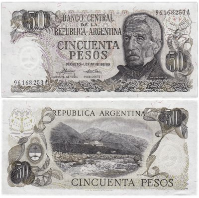 купить Аргентина 50 песо 1974-1975 (Pick 296) Водяной знак-герб