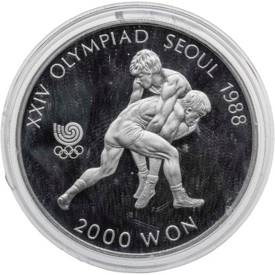 купить Южная Корея 2000 вон (won) 1987 "XXIV летние Олимпийские Игры, Сеул 1988 - Борьба"