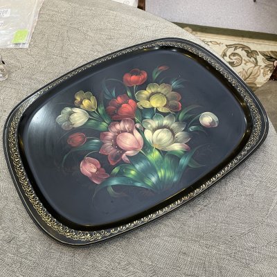 купить Поднос прямоугольной формы с цветочным декором, жесть, роспись, Жостовская фабрика декоративной росписи, СССР, 1960-1980 гг.