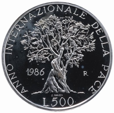 купить Италия 500 лир 1986 "Год мира" (в коробке)
