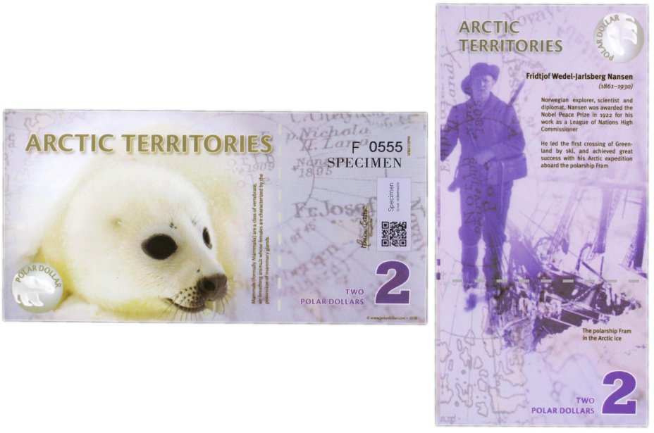 купить Сувенирная банкнота Арктические территории 2 доллара 2010