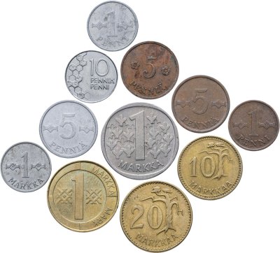 купить Финляндия набор из 11 монет 1, 5, 10 пенни и 1, 10, 20 марок 1938-1994