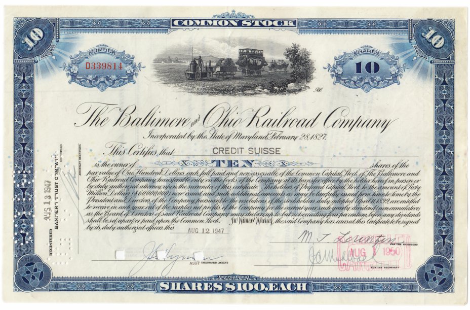 купить Акция США The Baltimore and Ohio Railroad Company 1950