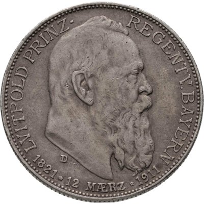 купить Германия (Империя) 2 марки (mark) 1911 90 лет со дня рождения Луитпольда Баварского
