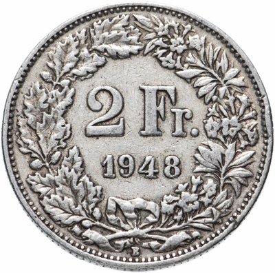 купить Швейцария 2 франка (francs) 1948