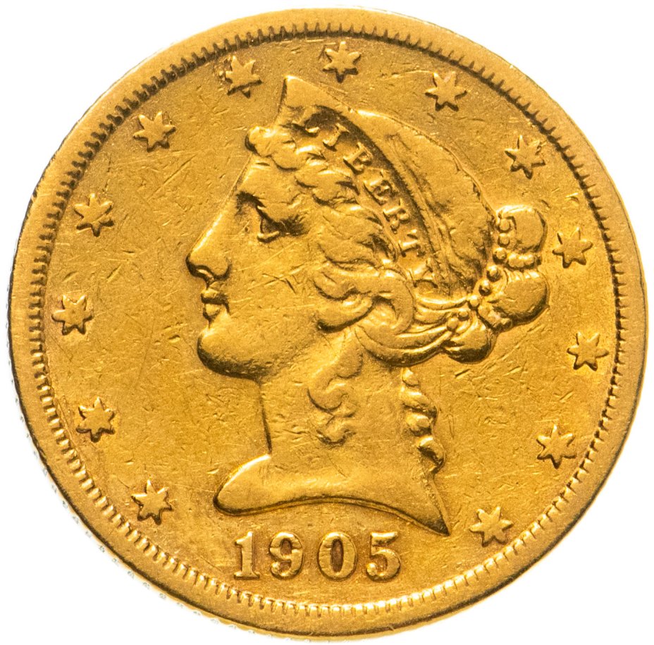 купить США 5 долларов (dollars) 1905 Половина орла, знак монетного двора: "S" - Сан-Франциско