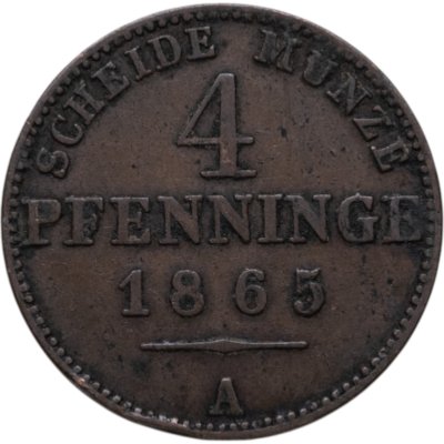 купить Пруссия 4 пфеннига (pfennige) 1865 A