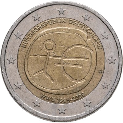 купить Германия 2 евро (euro) 2009 A 10 лет Экономическому и валютному союзу, знак монетного двора: "A" - Берлин