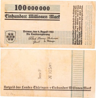 купить Германия 100000000 (100 миллионов) марок 1923 Тюрингия