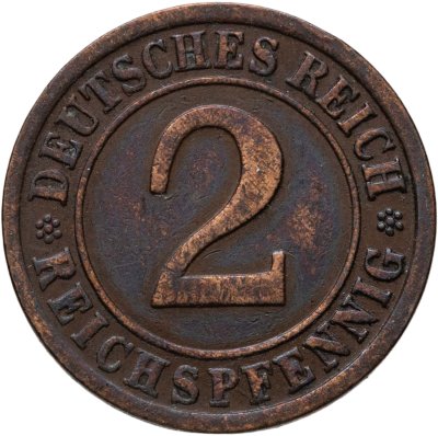 купить Германия 2 рейхспфеннига (reichspfennig) 1924 J знак монетного двора "J" — Гамбург