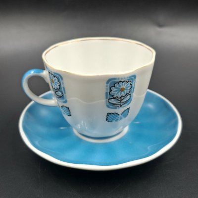 купить Пара кофейная "Голубой орнамент", фарфор, крытье, деколь, Ленинградский фарфоровый завод (ЛФЗ), СССР, 1960-1970 гг.