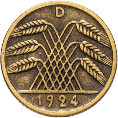 купить Германия 5 рентных пфеннигов (rentenpfennig) 1924 D знак монетного двора "D" — Мюнхен