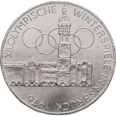 купить Австрия 100 шиллингов 1975 "XII зимние Олимпийские Игры, Инсбрук 1976 - Здания и Олимпийская эмблема" UNC, Вена, в капсуле