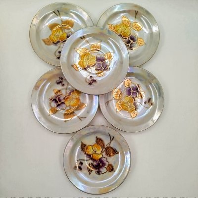 купить Набор розеток с растительным декором на 6 персон, фарфор, люстр, подрисовка, золочение, Западная Европа, 1960-1980 гг.