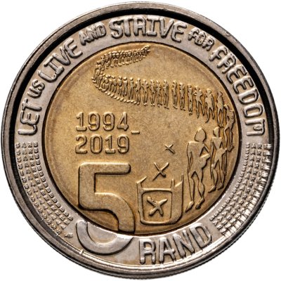 купить ЮАР 5 рандов (rand) 2019 "25 лет конституционной демократии в Южной Африке - Демократические выборы"