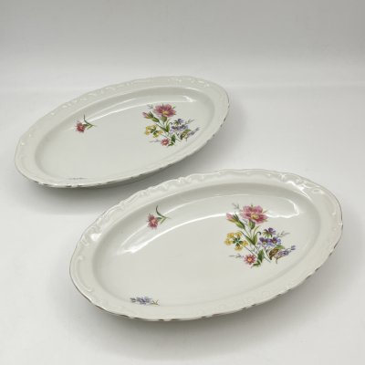 купить Пара сервировочных блюд (селедочниц) овальной формы с декором в виде полевых цветов, фарфор, деколь, золочение, Kahla, ГДР, 1960-1990 гг.