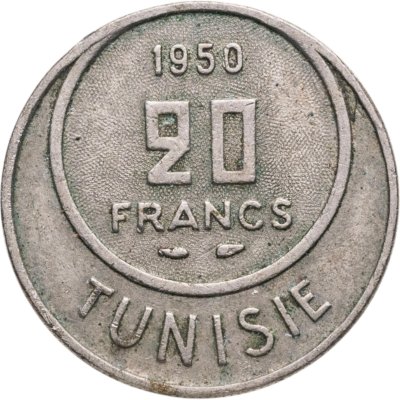 купить Французский Тунис 20 франков (francs) 1950