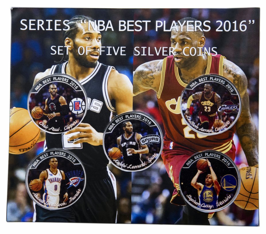 купить США набор из 5 жетонов 1 доллар 2017 "Лучшие игроки НБА 2016" с сертификатом