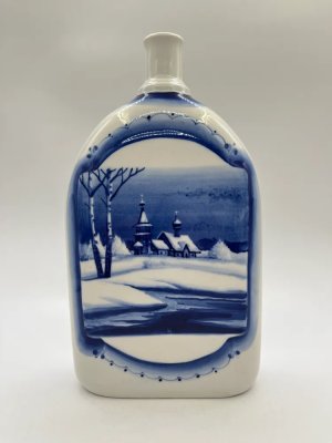 купить Штоф с изображением зимнего пейзажа и цветочным декором, фарфор, роспись, Гжельский фарфоровый завод, Россия, 2000-2015 гг.