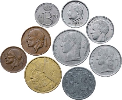 купить Бельгия набор из 9 монет 20, 25, 50 сантимов, 1, 5 франков 1946-1995