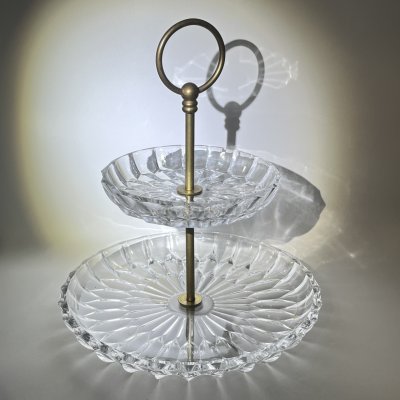купить Ваза ярусная для подачи десерта и закусок разборная с инструкцией, хрусталь, алмазная грань, Московский машиностроительный завод «Стеклоагрегат», СССР, 1970-1980 гг.
