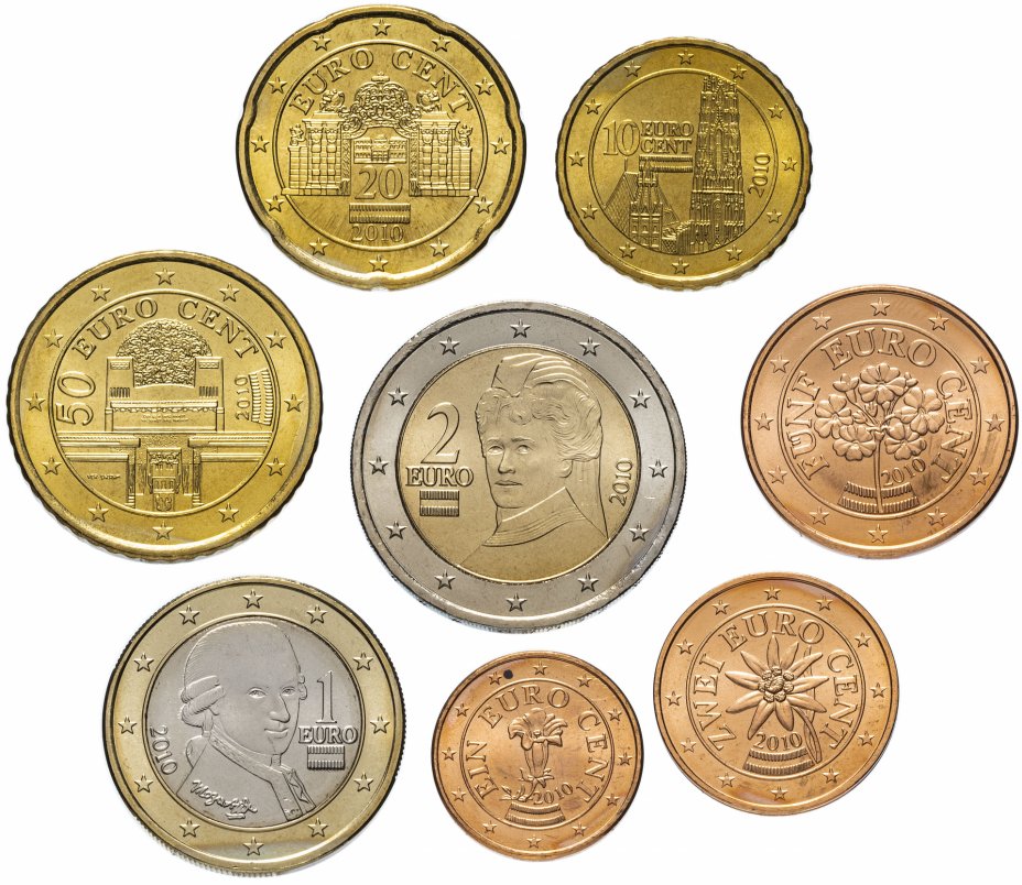 купить Австрия полный годовой набор евро для обращения 2010 (8 штук, UNC)