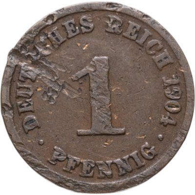 Купить Германия 1 пфенниг 1904, знак монетного двора: "А" - Берлин