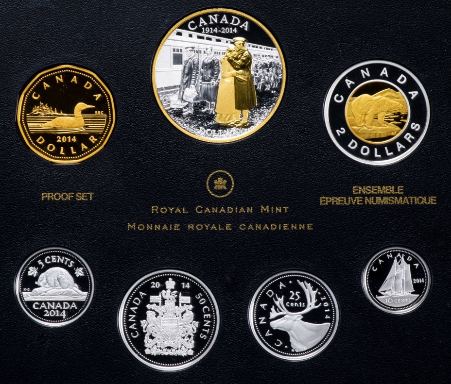 купить Канада набор из 7 монет пруф 2014 "Декаларация WW1" в футляре, с сертификатом