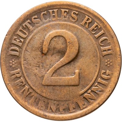 купить Германия 2 пфеннига (рентенпфеннига, rentenpfennig) 1924 E знак монетного двора "E" — Мульденхюттен