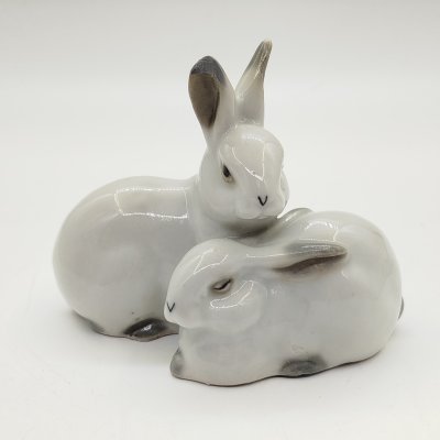 купить Статуэтка «Зайцы», фарфор, роспись, Артель «Прогресс», СССР, 1950-1960 гг.