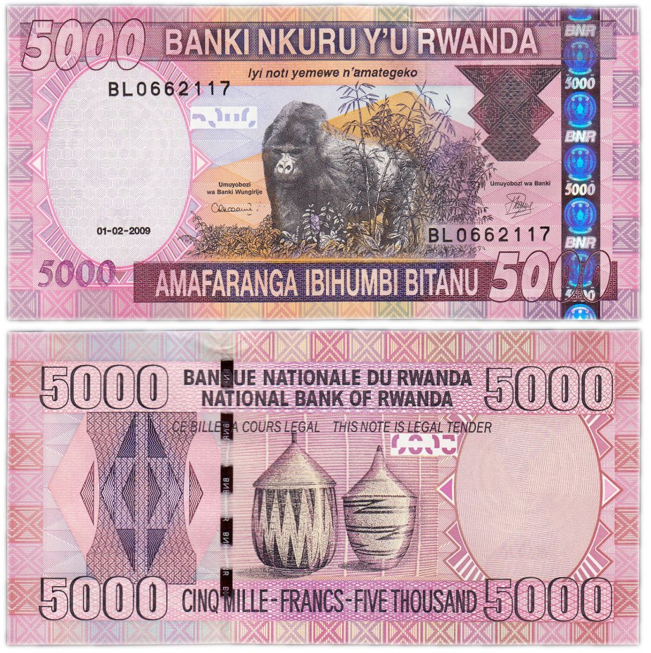 купить Руанда 5000 франков 2009 год Pick 37