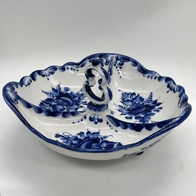 купить Менажница с расписным цветочным декором, Гжель, авт. Климов, Колочева, фарфор, роспись, Россия, 1990-2010 гг.