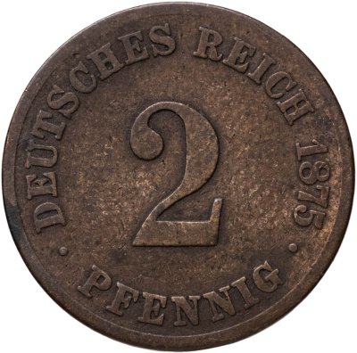 купить Германия 2 пфеннига (pfennig) 1875 G знак монетного двора: "G" - Карлсруэ