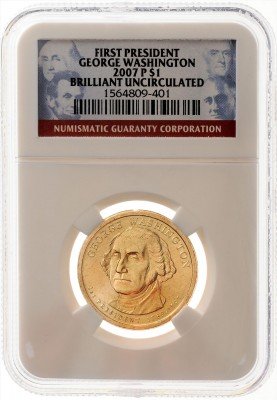 купить 1 доллар 2007 P Джордж Вашингтон в слабе NGC (Brilliant Uncirculated)