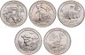 Купить США набор из 5 монет 25 центов (квотер, 1/4 доллара, quarter dollar) 2016 Двор P