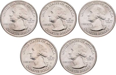 купить США набор из 5 монет 25 центов (квотер, 1/4 доллара, quarter dollar) 2016 Двор P