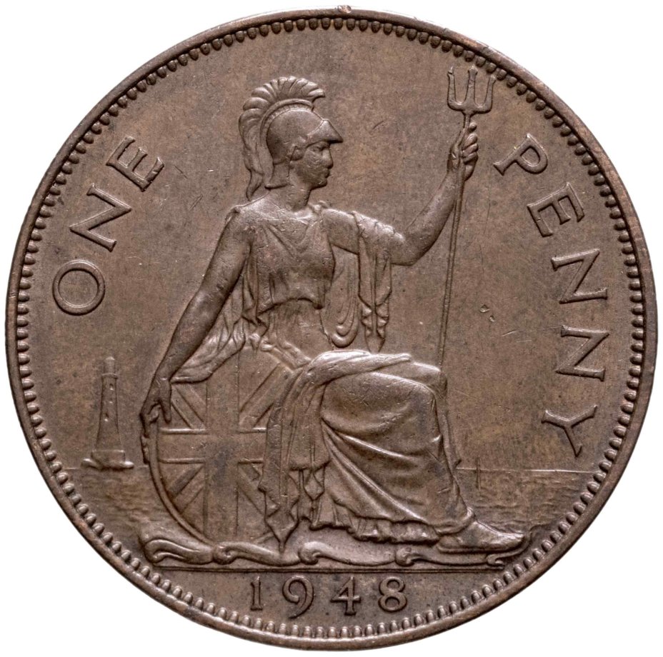Монета Великобритания 1 пенни (penny) 1948 стоимостью 550 руб.