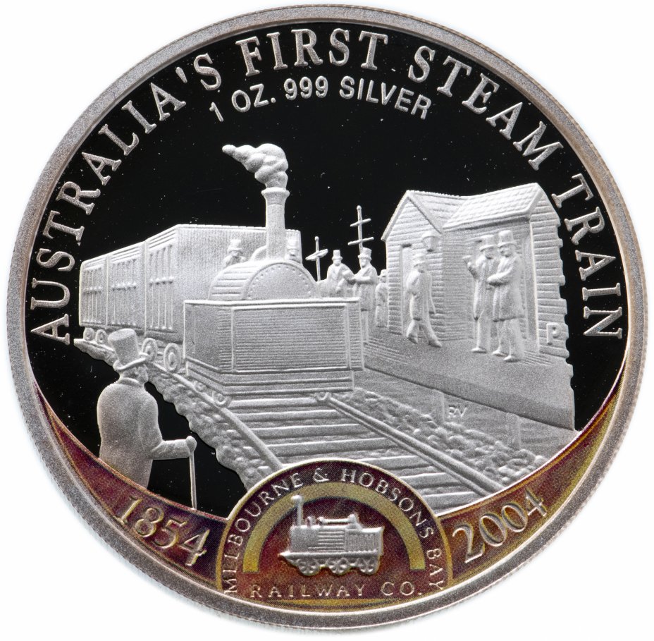 купить Острова Кука 1 доллар 2004 "150 лет железным дорогам Австралии, первый паровоз" в футляре