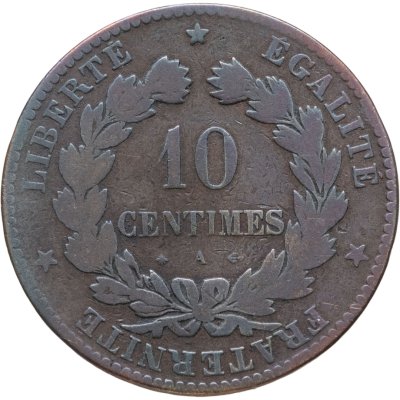 купить Франция 10 сантимов (centimes) 1874 A знак монетного двора: "A" - Париж