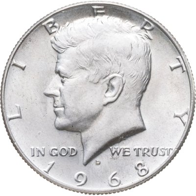 купить США 50 центов (1/2 доллара, half dollar) 1968 D Kennedy Half Dollar (Кеннеди) знак монетного двора "D" - Денвер