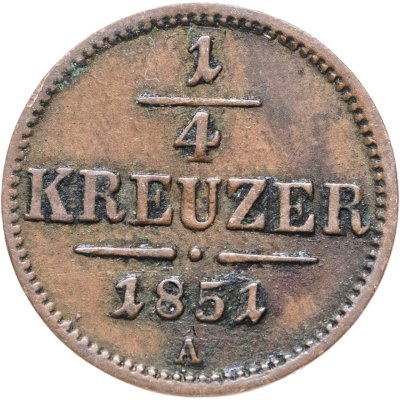 купить Австрия 1/4 крейцера (kreuzer) 1851 A знак монетного двора "A" - Вена