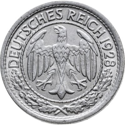 купить Германия 50 рейхспфеннигов (reichspfennig) 1928 знак монетного двора "Е" — Мульденхюттен
