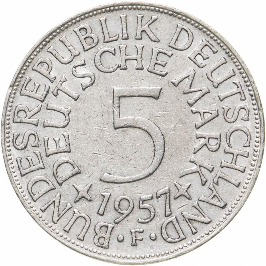 купить Германия 5 марок 1957 F   знак монетного двора: "F" - Штутгарт