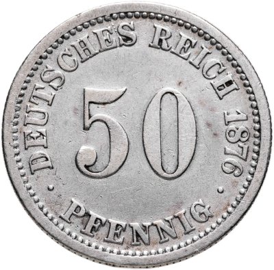 купить Германия 50 пфеннигов (pfennig) 1876 F знак монетного двора: "F" - Штутгарт