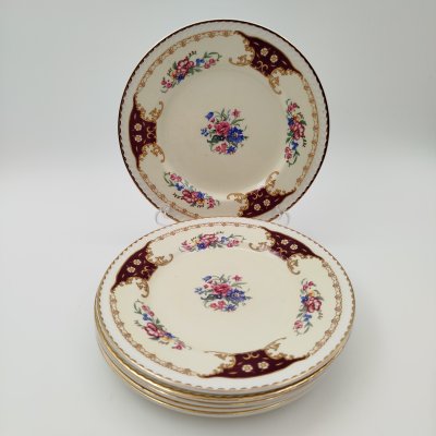 купить Набор пирожковых тарелок с цветочным декором на 7 персон, Portland Pottery, фаянс, деколь, золочение, Великобритания, 1946-1970 гг.