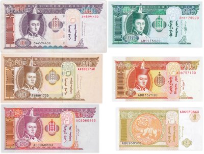 купить Монголия набор из 6 банкнот 1, 5, 10, 20, 50, 100 тугриков 2002-2016