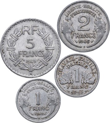 купить Франция набор монет для обращения (старый франк) 1943-1949 (4 штуки)