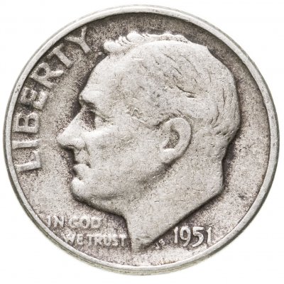 купить США 10 центов (дайм, one dime) 1951 без знака монетного двора