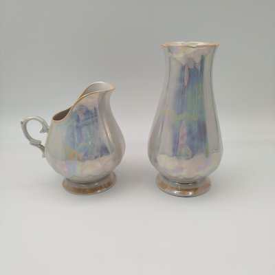 купить Набор для сервировки (молочник и вазочка) перламутрового оттенка, фарфор, люстр, Октябрьский фарфорово-фаянсовый завод, СССР, 1964-1991 гг.